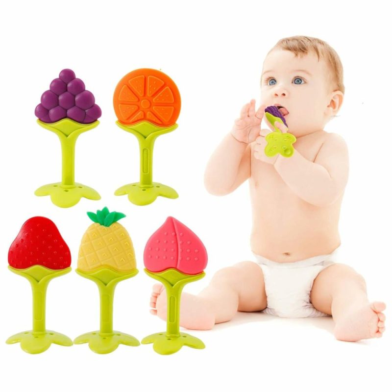 Dentifrici | Set di Giocattoli da Svezzamento da 5 Pezzi – Silicone Senza BPA, Naturale, Organico, Sicuro nel Freezer, Dentiere per Neonati e Bambini – Morbido e Strutturato – Regalo per la Nascita dei Bambini