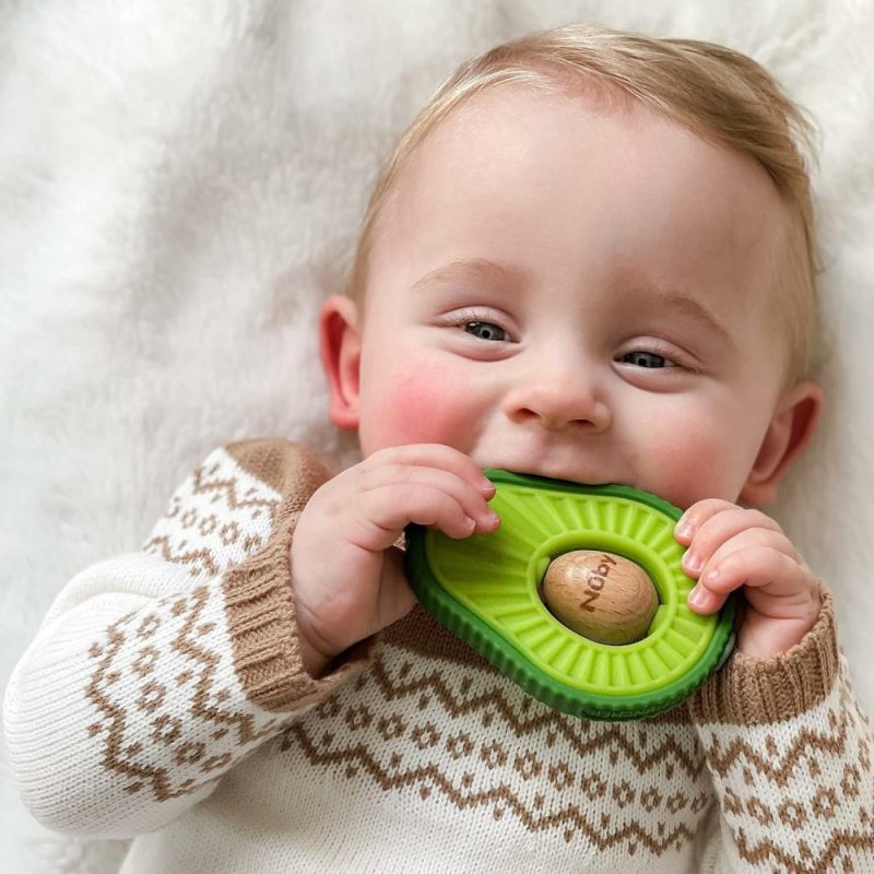 Dentifrici | Silicone Avocado Teether Con Semi di Legno Rotanti- 3+ Mesi