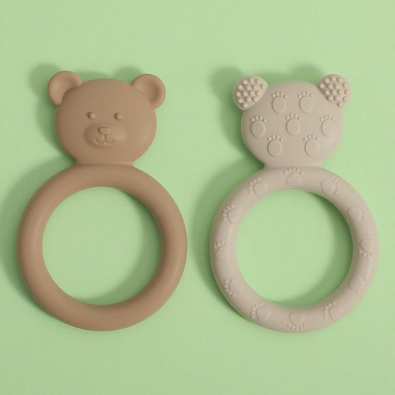 Dentifrici | Silicone Baby Teether – Gioco da dentizione a forma di anello per bambini – Design facile da afferrare – Senza Bpa (Sabbia + Grigio Chiaro)