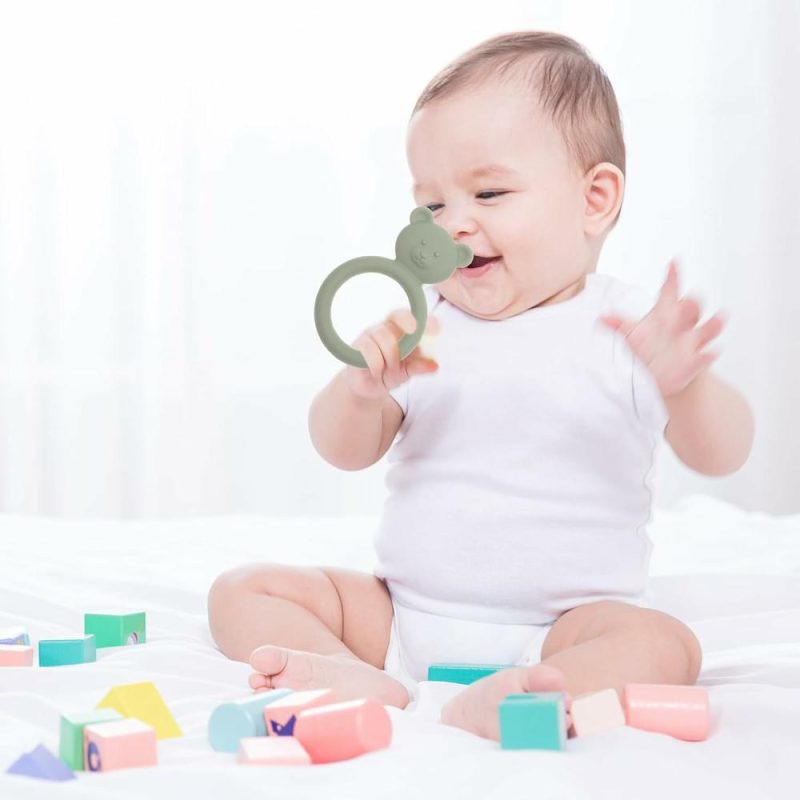 Dentifrici | Silicone Baby Teether – Gioco da dentizione a forma di anello per bambini – Design facile da afferrare – Senza Bpa (Sabbia + Grigio Chiaro)