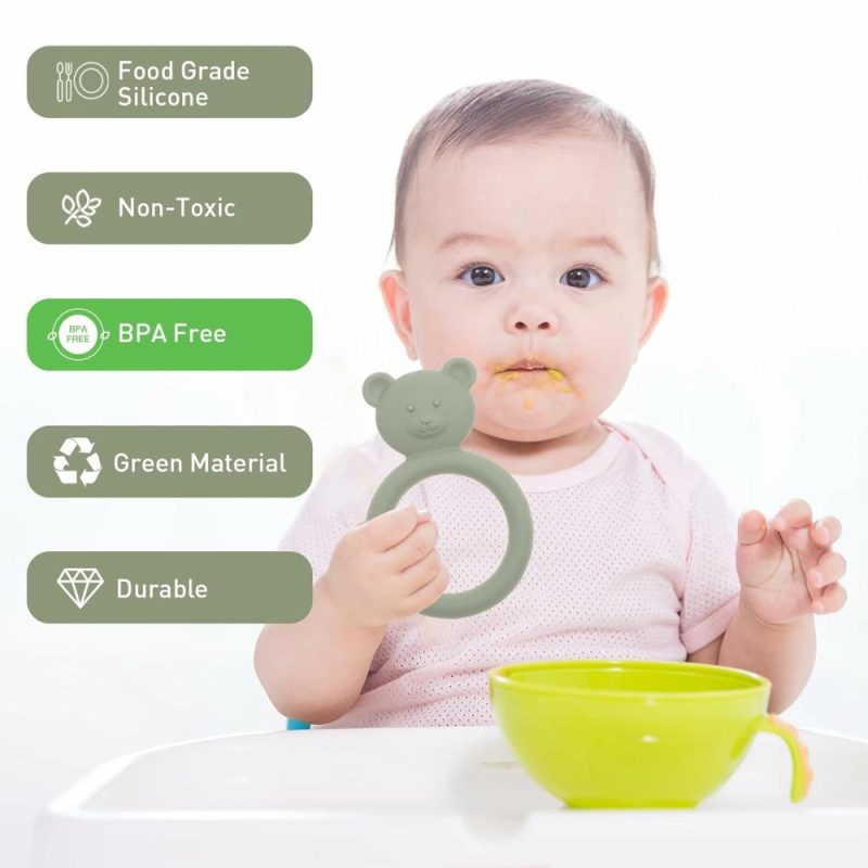 Dentifrici | Silicone Baby Teether – Gioco da dentizione a forma di anello per bambini – Design facile da afferrare – Senza Bpa (Sabbia + Grigio Chiaro)