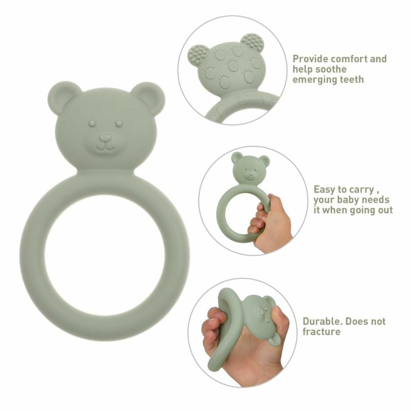 Dentifrici | Silicone Baby Teether – Gioco da dentizione a forma di anello per bambini – Design facile da afferrare – Senza Bpa (Sabbia + Grigio Chiaro)