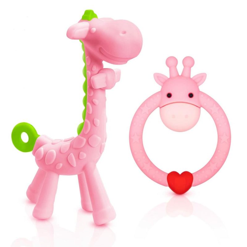 Dentifrici | Silicone Bpa Free Giraffa Biberon Per Bambini Con Custodia Di Archiviazione, Ideale Per Bambini Dai 3 Mesi In Su Con Gengive Dolenti E Per Il Bagno Della Neonata (Rosa)