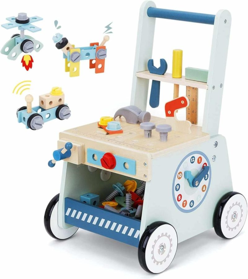 Giocattoli a spingere e trascinare | 2-in-1 passeggino per bambini – passeggino in legno e gioco utensile per bambini – passeggino educativo per attività di apprendimento per ragazze e ragazzi 1-3 anni – costruzione educativa e robusta