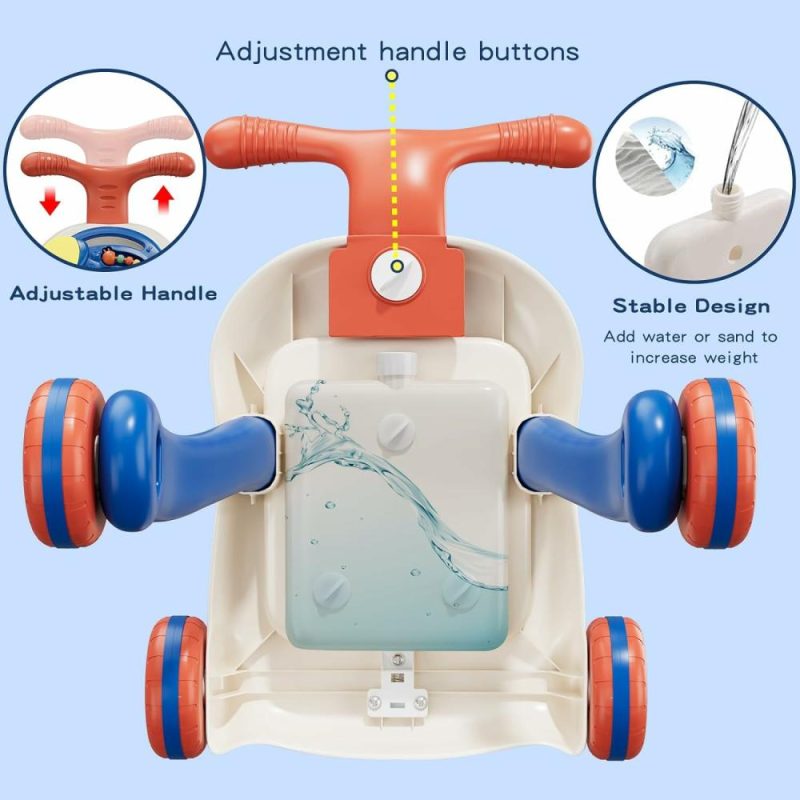 Giocattoli a spingere e trascinare | 3 In 1 passeggino per bambini maschi, passeggino per imparare a camminare, passeggino da sedersi a stare in piedi per il bambino maschio, giocattolo educativo per neonati 12-18 mesi, blu