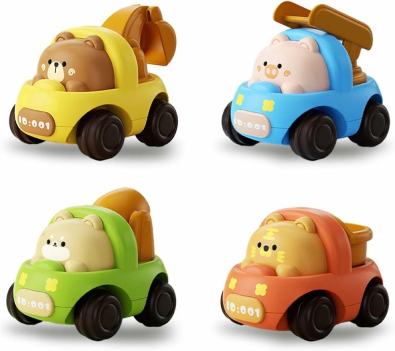 Giocattoli a spingere e trascinare | Baby Car Toys 4 Pz Giocattoli Auto da Push & Go con Inerzia Frizione per Bambini 1-3 Anni Auto da Costruzione di Camion per Regali di Compleanno (001-4Pz)