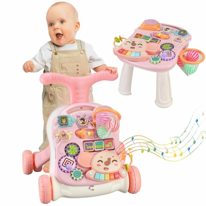 Giocattoli a spingere e trascinare | Baby Push Walker 3 in 1 da Seduti a Stare con Ruote, Centro Educativo Multiattivitativo per Bambini, Gioco Musicale Regalo per Bambini Maschi e Femmine (Rosso)