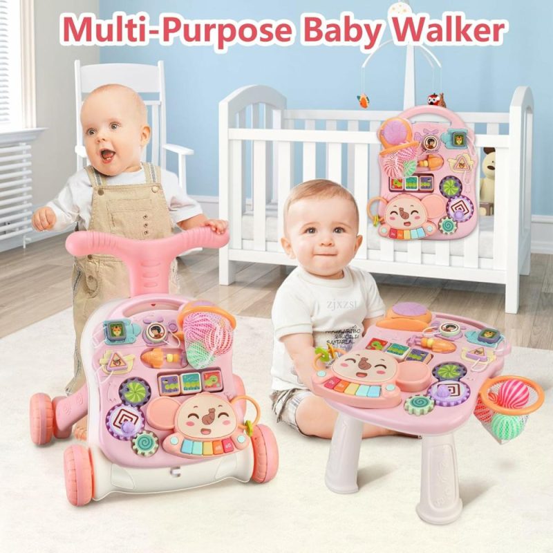 Giocattoli a spingere e trascinare | Baby Push Walker 3 in 1 da Seduti a Stare con Ruote, Centro Educativo Multiattivitativo per Bambini, Gioco Musicale Regalo per Bambini Maschi e Femmine (Rosso)