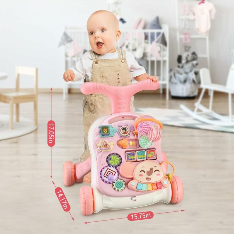 Giocattoli a spingere e trascinare | Baby Push Walker 3 in 1 da Seduti a Stare con Ruote, Centro Educativo Multiattivitativo per Bambini, Gioco Musicale Regalo per Bambini Maschi e Femmine (Rosso)