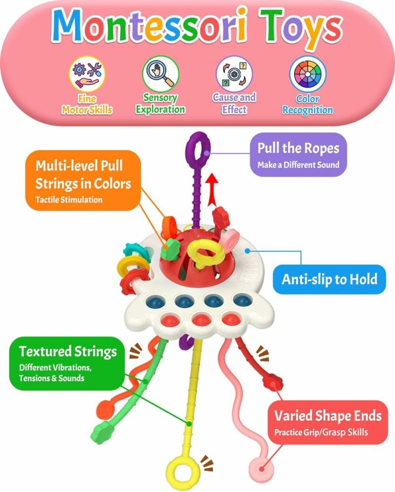 Giocattoli a spingere e trascinare | Baby Sensory Montessori Gioco per 6-12-18 Mesi, Gioco da Tiro a Cavo Silicone per la Svezzatura, Regalo di Compleanno, Gioco da Viaggio per Bambino di 1 2 Anni, Bambina Bambino Neonato Bambino in Età Pre-scolare 8 9 10 Mesi