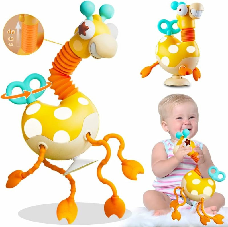 Giocattoli a spingere e trascinare | Baby Sensory Toys Montessori Alimentare Silicone Trascinamento Attività Gioco,Gioco di Giraffa con Orologio a Scoppio e Tubo a Pop per Sviluppo Motorio Fini,Gioco da Viaggio per Bambini,Infanti Bambini 18M+