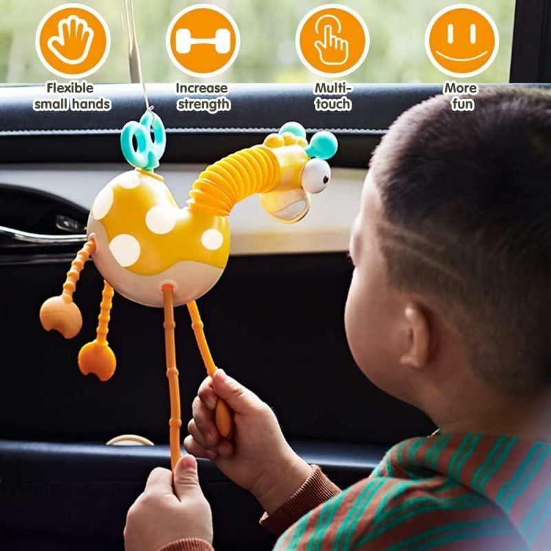 Giocattoli a spingere e trascinare | Baby Sensory Toys Montessori Alimentare Silicone Trascinamento Attività Gioco,Gioco di Giraffa con Orologio a Scoppio e Tubo a Pop per Sviluppo Motorio Fini,Gioco da Viaggio per Bambini,Infanti Bambini 18M+