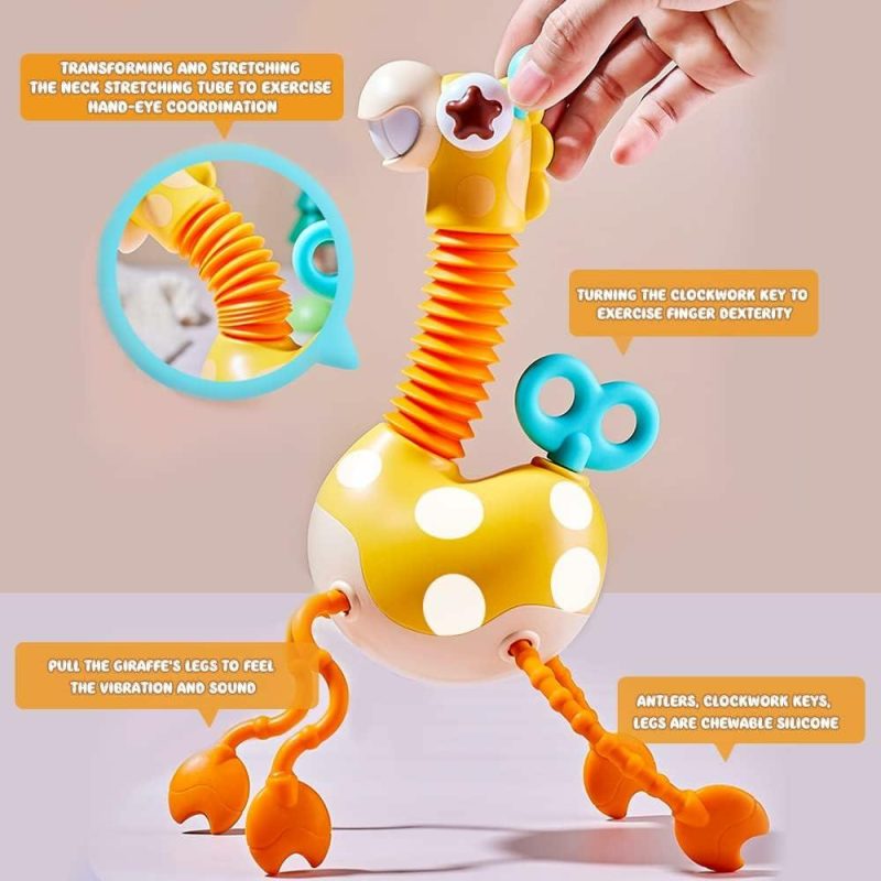 Giocattoli a spingere e trascinare | Baby Sensory Toys Montessori Alimentare Silicone Trascinamento Attività Gioco,Gioco di Giraffa con Orologio a Scoppio e Tubo a Pop per Sviluppo Motorio Fini,Gioco da Viaggio per Bambini,Infanti Bambini 18M+