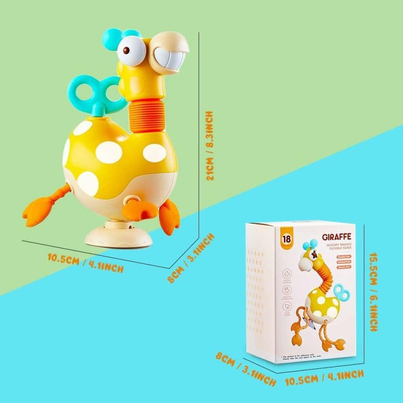 Giocattoli a spingere e trascinare | Baby Sensory Toys Montessori Alimentare Silicone Trascinamento Attività Gioco,Gioco di Giraffa con Orologio a Scoppio e Tubo a Pop per Sviluppo Motorio Fini,Gioco da Viaggio per Bambini,Infanti Bambini 18M+