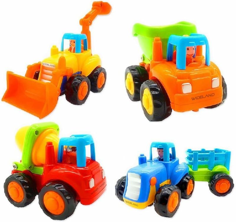 Giocattoli a spingere e trascinare | Friction Powered Cars – Camioncini da Gioco Push And Go per Costruzione Veicoli Giocattoli Set per Bambini di 1 2 3 Anni Neonati Bambini Piccoli Camion da Spiaggia cassa scarica Cemento Mixer Bulldozer Trattore Giocattoli Educativi Iniziali – Set di 4