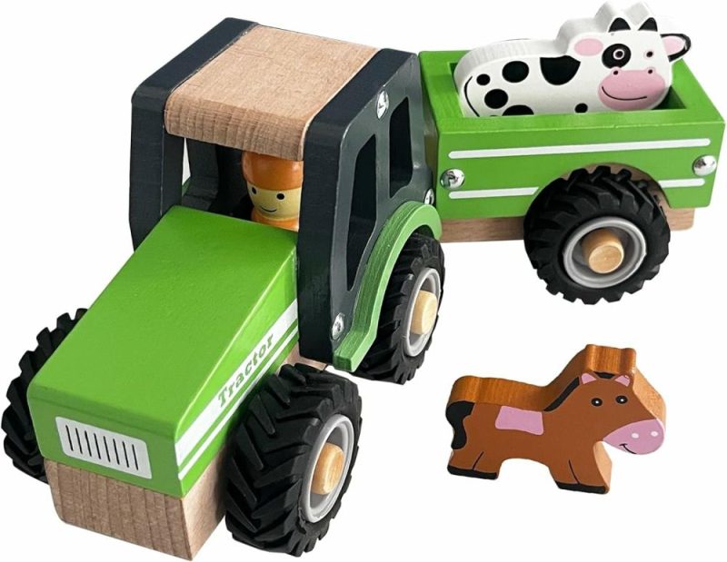 Giocattoli a spingere e trascinare | Giocattoli di Trattori in Legno per Bambini 1-3 Anni, Veicoli per Bambini da Spingere per 1 2 3 Anni, Giocattoli per Bambini Maschi e Femmine (Verde)