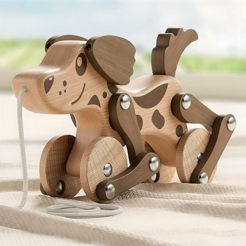 Giocattoli a spingere e trascinare | Giocattoli Montessori 1 2 3 4 Anni Bambini Ragazzi in Legno Cane PULL & PUSH Giocattolo da Camminare per Neonato Bambino