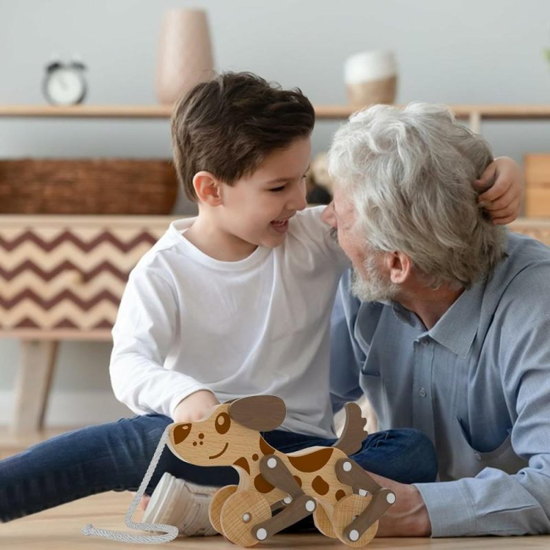 Giocattoli a spingere e trascinare | Giocattoli Montessori 1 2 3 4 Anni Bambini Ragazzi in Legno Cane PULL & PUSH Giocattolo da Camminare per Neonato Bambino