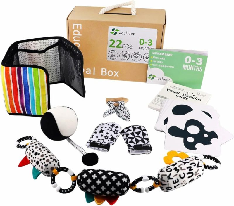 Giocattoli a spingere e trascinare | Giocattoli per Neonati ad Alto Contrasto 6 in 1 Regalo Sensory per Bambini 0-3 Mesi 21Pcs Kit di Apprendimento Pre-Montessori