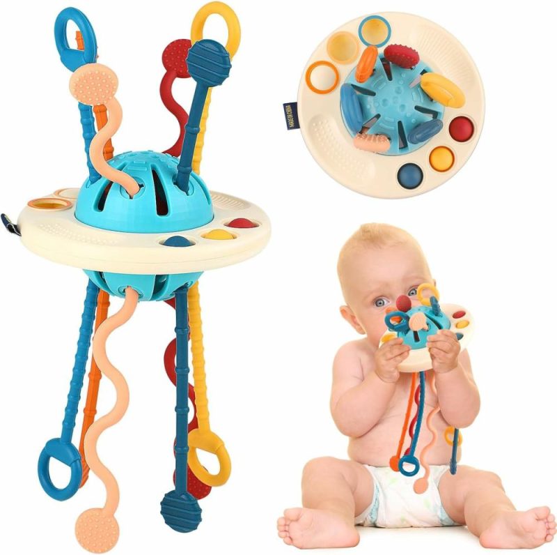 Giocattoli a spingere e trascinare | Gioco Sensoriale Montessori per Bambini, Gioco da Mordere in Silicone con Filo da Tira e Molla, Giocattoli per Bambini di 6-12-18 Mesi, Nuovi Maschi e Femmine