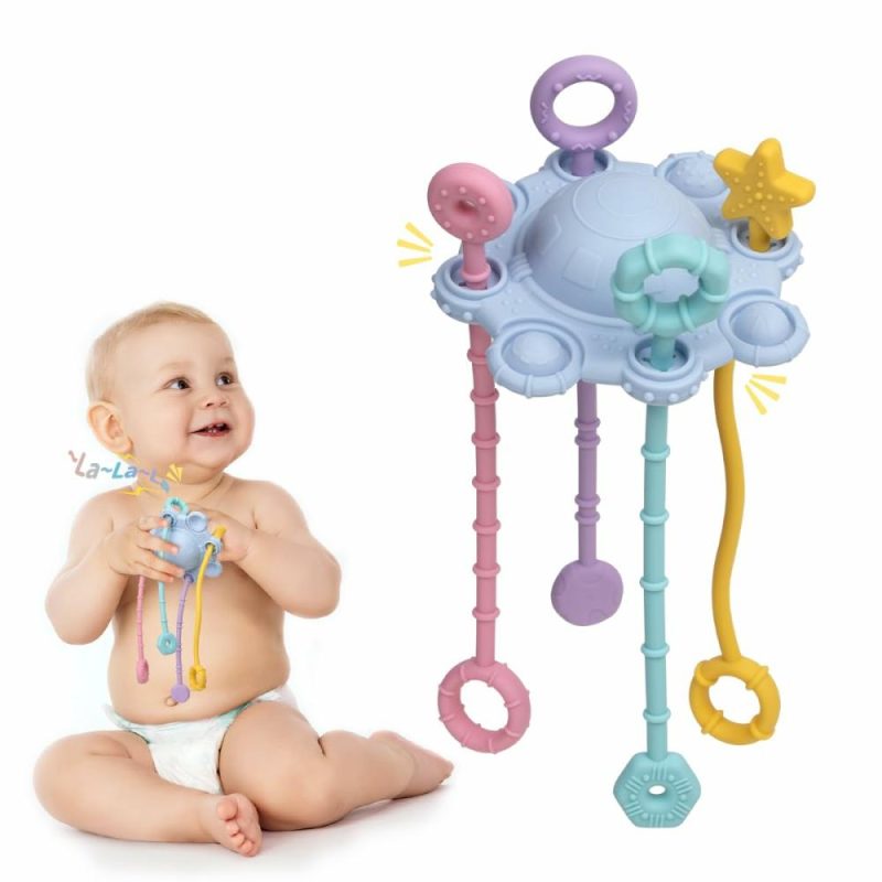 Giocattoli a spingere e trascinare | Montesorri-Toys – Giocattoli A Trazione – Fatti Di Silicone Alimentare al 100% Con Funzione Rullo Integrata E Design Facile Da Pulire (Blu)