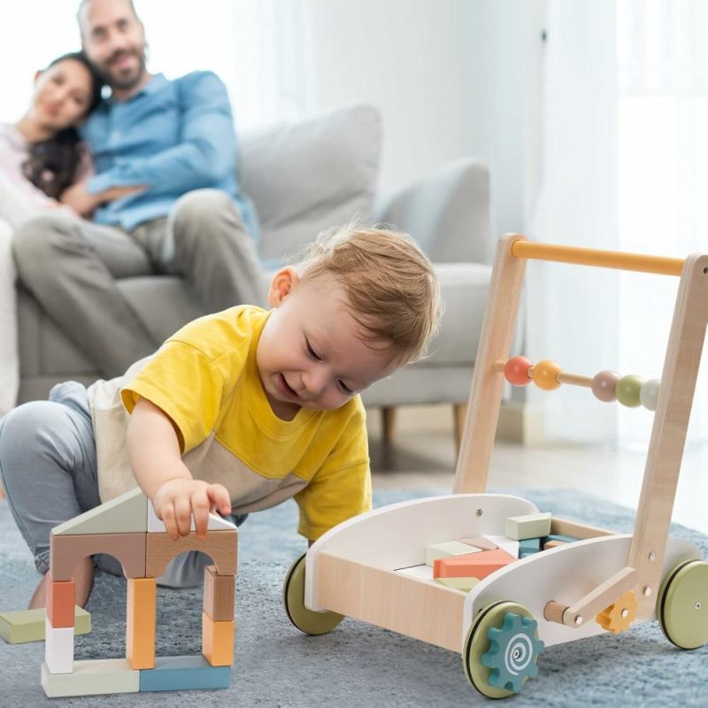 Giocattoli a spingere e trascinare | Passeggini in legno per bambini, giocattoli spingenti con ruote, blocchi di costruzione educativi per bambini in età compresa tra 10-24 mesi.