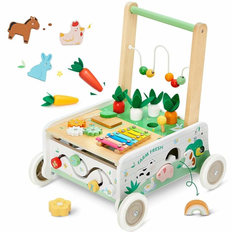 Giocattoli a spingere e trascinare | Passeggino per Bambini in Legno  Passeggino da Push per Bambini  Passeggino per Bambini a Velocità Regolabile con Ruote  Centro Attività per Bambini  Gioco di Passeggino Montessori con Classificatore di Forme  Gioco di Giardinaggio con Carote per Bambini Maschi e Femmine