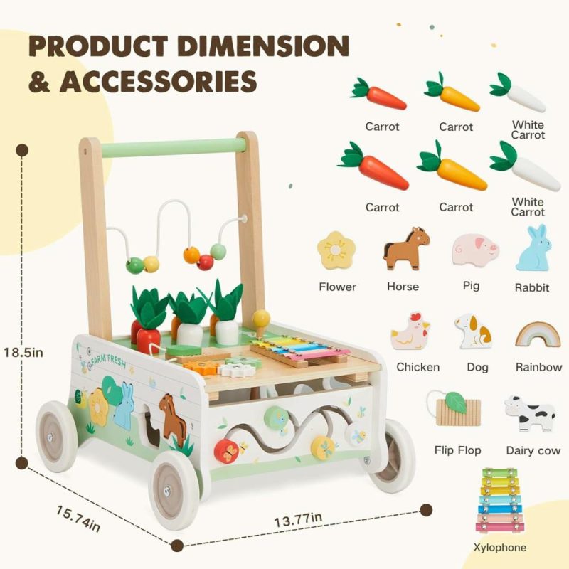 Giocattoli a spingere e trascinare | Passeggino per Bambini in Legno  Passeggino da Push per Bambini  Passeggino per Bambini a Velocità Regolabile con Ruote  Centro Attività per Bambini  Gioco di Passeggino Montessori con Classificatore di Forme  Gioco di Giardinaggio con Carote per Bambini Maschi e Femmine