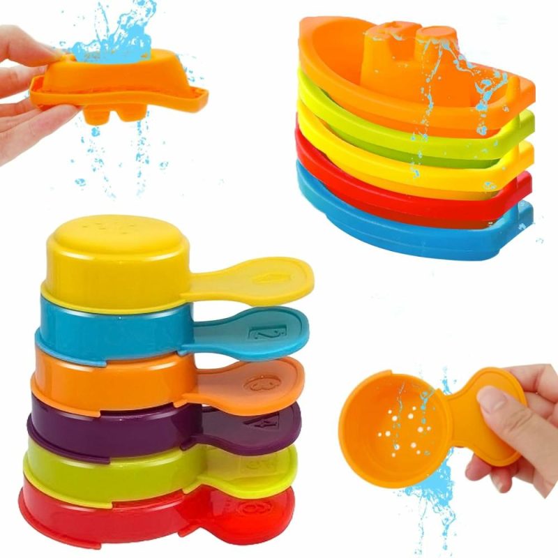 Giocattoli da bagno | 11Pcs Vasca Nautica Galleggiante Spatole da Bagno Gioco, Tavolo Acquatico per Bagno Stackabile, Gioco da Doccia da Stacking per Bambini Piccoli, Educativo Conteggio Bagno