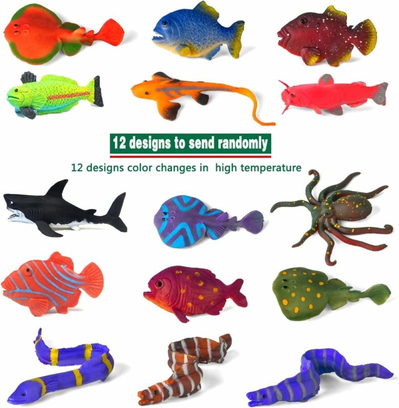 Giocattoli da bagno | 12 Pack Color Changing Sea Animal Toys,Change Color Ocean Animals,Mold Free Bath Toys For Toddlers Kids Ages 4-8,Water Table Toys,Floating Fish,Sea Creatures Themed Party Supplies,Goodie Bags Fillers