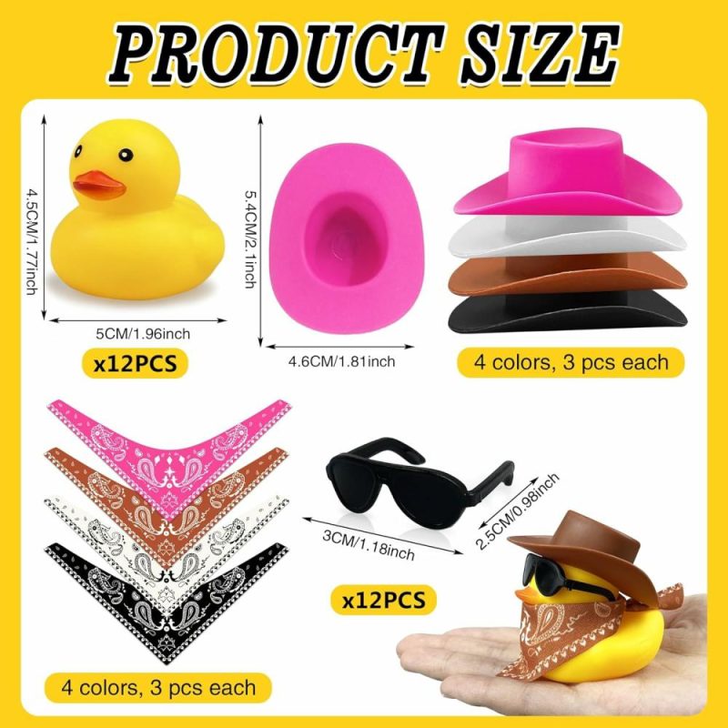 Giocattoli da bagno | 12 Pcs Cowboy Anatre Con Cappello E Occhiali da sole Mini Anatre Giocattoli Per Compleanno Partita In Piscina Regalo Favor