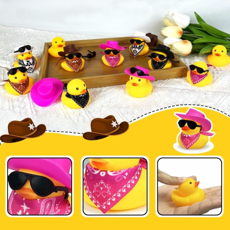 Giocattoli da bagno | 12 Pcs Cowboy Anatre Con Cappello E Occhiali da sole Mini Anatre Giocattoli Per Compleanno Partita In Piscina Regalo Favor