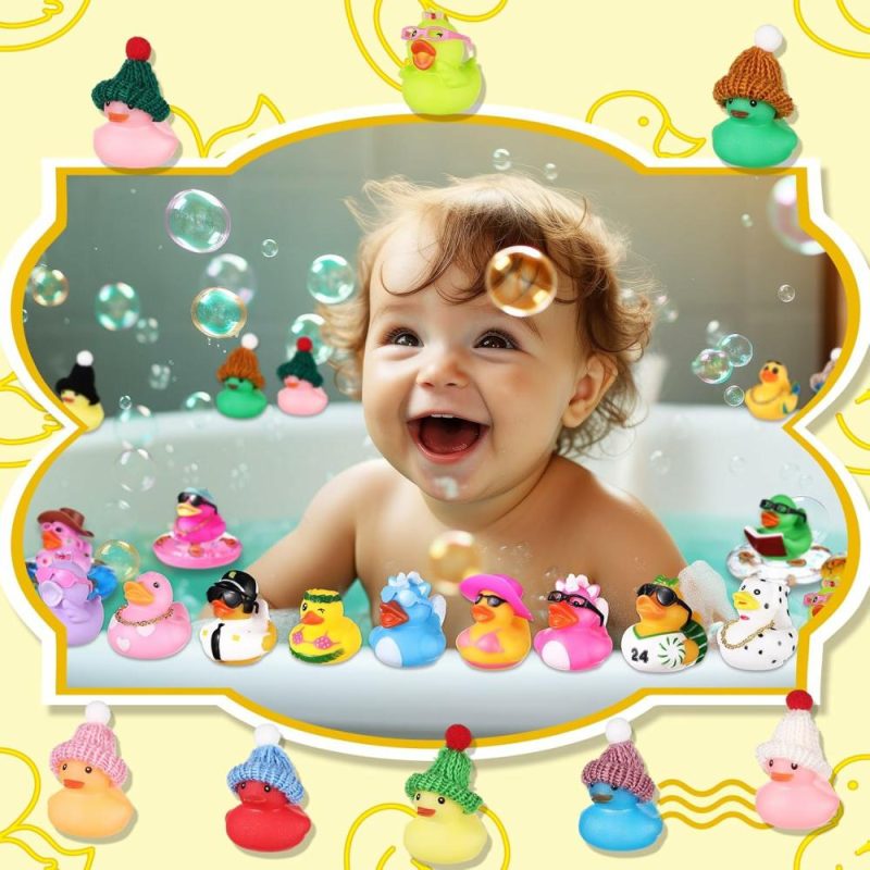 Giocattoli da bagno | 140 Pcs Gommini Mini Anatre da Bagno, Accessori per Auto, Gioco da Bagno, Cappellino da Nuoto, Cappellino da Bagnetto, Cappellino da Party, Regalo per Festa della Mamma, Compleanno, Party in Piscina, Favor per Festa di Compleanno