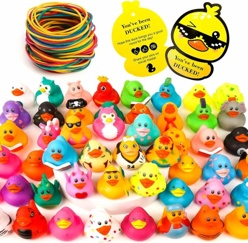 Giocattoli da bagno | 150Pcs Jeeper Ducks Con Etichette Per Il Galleggiamento, 50 Confezione Anatre Di Gomma + 50 Carte Etichette + 50 Cinghie, Anatre Di Gomma Varie In Confezione da Bulk Doccia Bagno Gioco