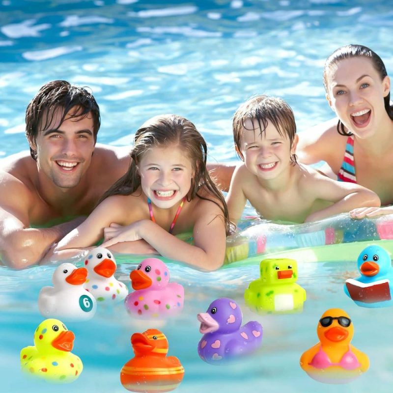 Giocattoli da bagno | 150Pcs Jeeper Ducks Con Etichette Per Il Galleggiamento, 50 Confezione Anatre Di Gomma + 50 Carte Etichette + 50 Cinghie, Anatre Di Gomma Varie In Confezione da Bulk Doccia Bagno Gioco