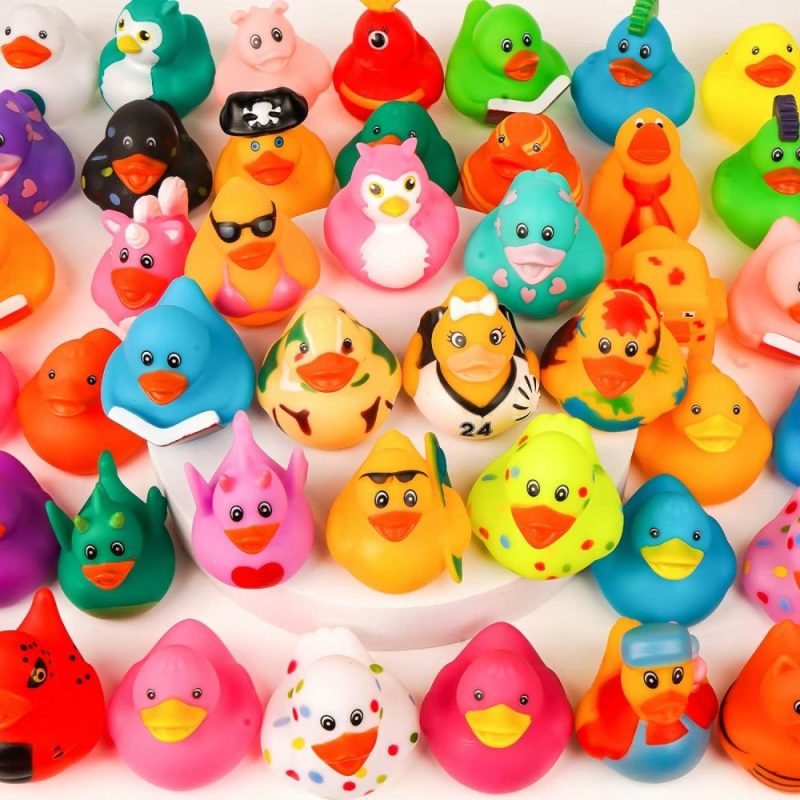 Giocattoli da bagno | 150Pcs Jeeper Ducks Con Etichette Per Il Galleggiamento, 50 Confezione Anatre Di Gomma + 50 Carte Etichette + 50 Cinghie, Anatre Di Gomma Varie In Confezione da Bulk Doccia Bagno Gioco