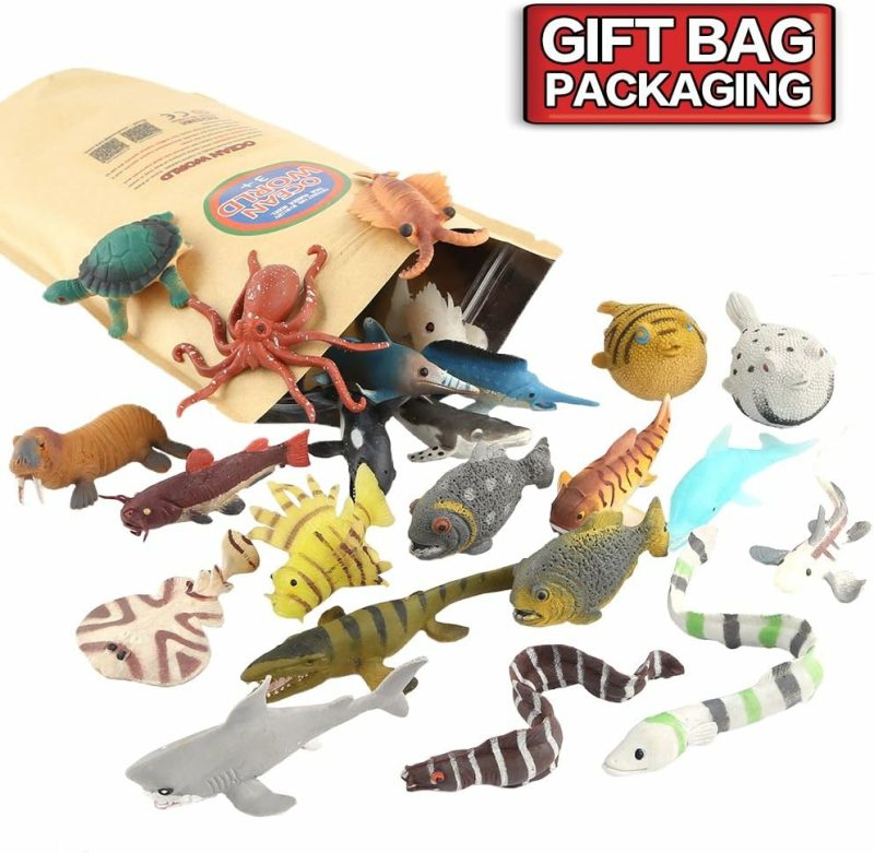 Giocattoli da bagno | 18 Pack Mista Animali Marini  Gioco di Gomma Elastica e Flottante  Set di Animali Marini da Gioco  Figure di Vita Sott’Acqua Mini Realistiche per Bagno da Bambino Vasca da Bagno  Toys da Pesce Squalo Polpo in Bulk per Festa dei Bambini