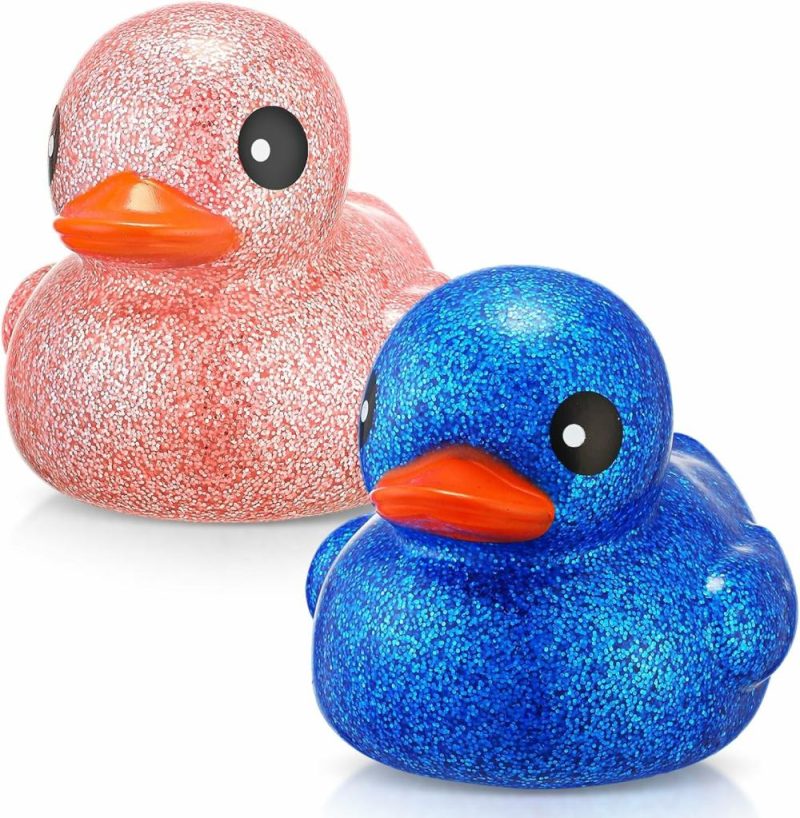 Giocattoli da bagno | 2 Pcs 6.89 Pollici Giganti Glitter Gomma Anelli Giganti Anello di Gomma Lucido Gioco da Bagno con Suono Squeaky Regalo per Bambini Bagno Estate Piscina Compleanno (Luccichio, Blu Rosa)