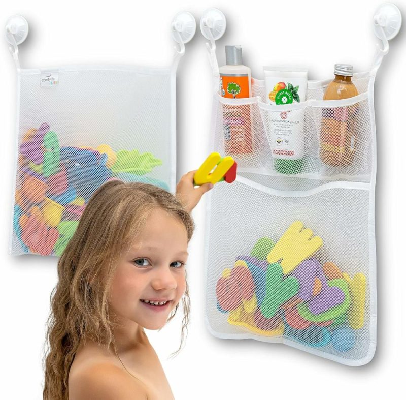 Giocattoli da bagno | 2 X Organizzatore di Giocattoli da Bagno a Maglie + 8 Ganci Ultra Resistenti – Il Perfetto Supporto per Giocattoli da Bagno e Portaoggetti da Bagno e Doccia – Questi Sacchetti a Maglie Multiusi Semplificano la Conservazione dei Giocattoli da Bagno – Ideali per Bambini e Bambini in Età Prescolare