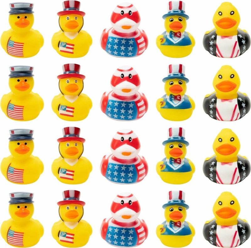 Giocattoli da bagno | 20Pcs Pinguini Patriottici di Gomma Giochi di Novità Umoristici Squeeze Anatre Forniture di Decorazione Festiva Patriottica Party Supplies Rosso Blu Bianco Piscina di Bagno Pinguini Giochi Bagno Ducky Bagno di Nascita Filler Sacchetto di Buoni Scuola