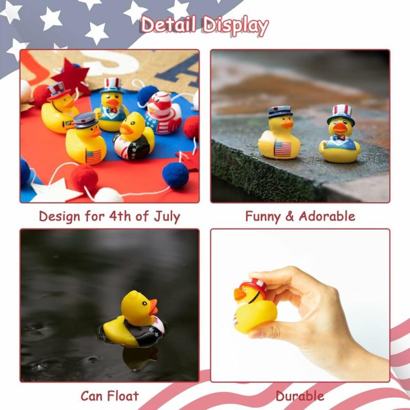 Giocattoli da bagno | 20Pcs Pinguini Patriottici di Gomma Giochi di Novità Umoristici Squeeze Anatre Forniture di Decorazione Festiva Patriottica Party Supplies Rosso Blu Bianco Piscina di Bagno Pinguini Giochi Bagno Ducky Bagno di Nascita Filler Sacchetto di Buoni Scuola