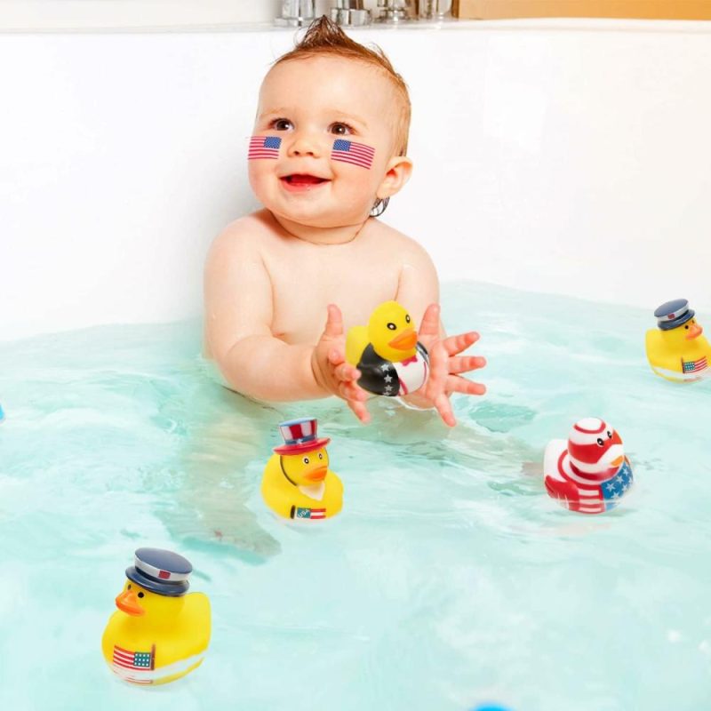 Giocattoli da bagno | 20Pcs Pinguini Patriottici di Gomma Giochi di Novità Umoristici Squeeze Anatre Forniture di Decorazione Festiva Patriottica Party Supplies Rosso Blu Bianco Piscina di Bagno Pinguini Giochi Bagno Ducky Bagno di Nascita Filler Sacchetto di Buoni Scuola