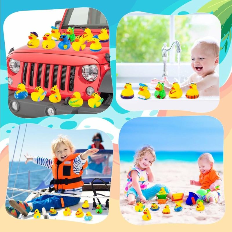 Giocattoli da bagno | 24 Pack Summer Gommoni di Gomma Cuccioli di Anatra Jeep, Anatre da Bagno per Spiaggia, Giocattoli di Acqua da Bagno e Piscina, Regali di Compleanno, Premi per la Classe dei Bambini, Favori per la Festa di Vacanza Estiva