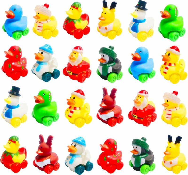 Giocattoli da bagno | 24 Pcs Christmas Gommoni di Gomma Automobili Gioco Gommoni Morbidi Veicoli per Bambini Ragazzi Ragazze Favors per la Festa di Natale Scambio di Regali Calzini di Natale (Natale)