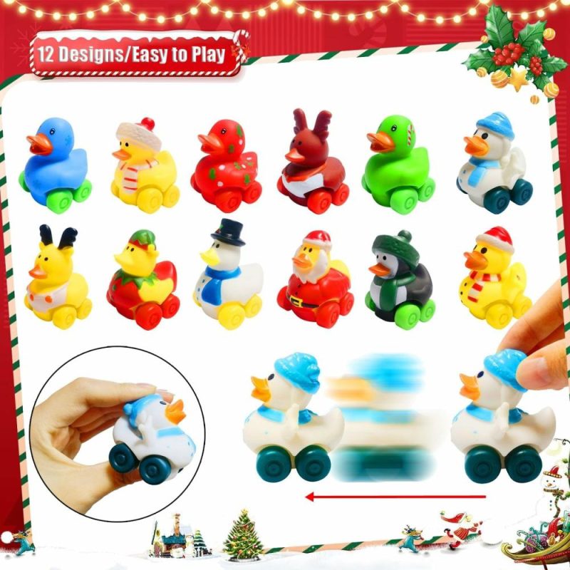 Giocattoli da bagno | 24 Pcs Christmas Gommoni di Gomma Automobili Gioco Gommoni Morbidi Veicoli per Bambini Ragazzi Ragazze Favors per la Festa di Natale Scambio di Regali Calzini di Natale (Natale)