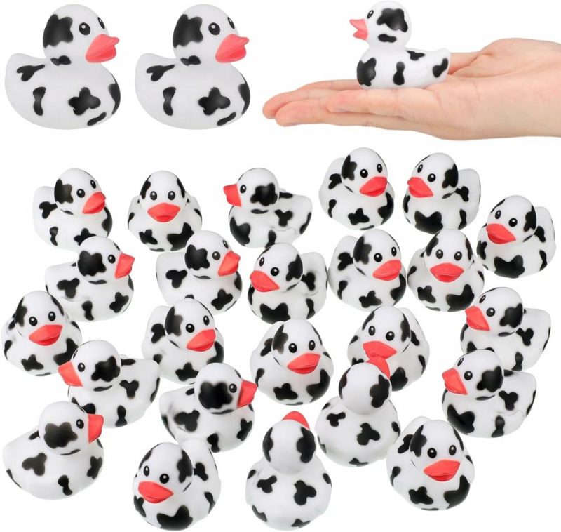 Giocattoli da bagno | 24 Pcs Mini Coccodrilli di Gomma Cows Duck, Set da 24 Pezzi, Coccodrilli di Gomma da Bagno per Bambini, Tema Cows, Gioco da Bagno, Accessori per Partenza della Bambina, Compleanno, Favors per la Festa in Bagno, Decorazioni per la Piscina (Nero)