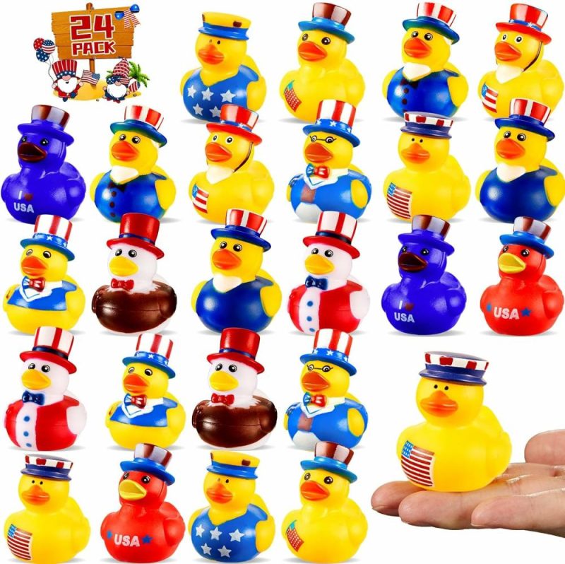 Giocattoli da bagno | 24Pcs Pannocchie di Gomma Patriottiche 4th of July, Pannocchie di Gomma in Bulk per Favors di Festa del 4th of July, Pannocchie Minie per Navi da Crociera, Regali per Battesimi, Giochi da Bagno per Bambini, Favors per Feste di Compleanno