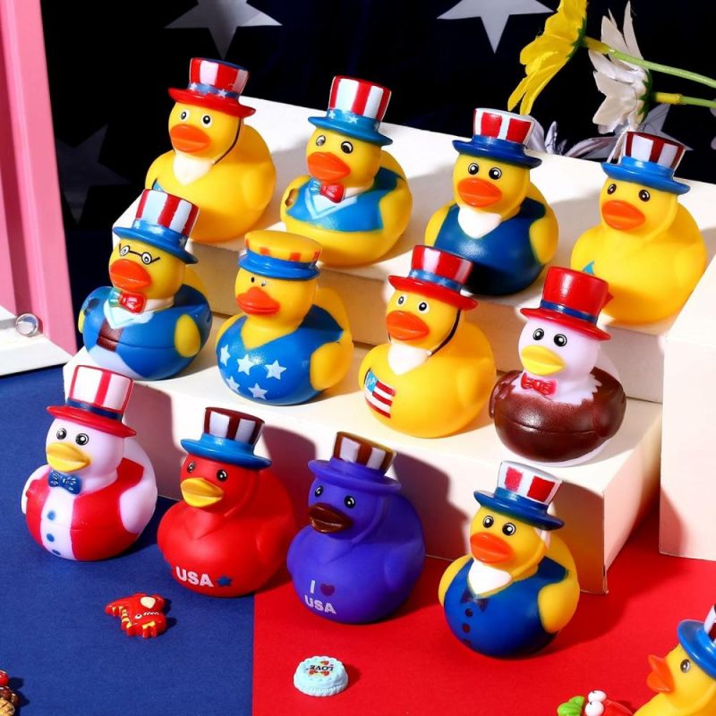 Giocattoli da bagno | 24Pcs Pannocchie di Gomma Patriottiche 4th of July, Pannocchie di Gomma in Bulk per Favors di Festa del 4th of July, Pannocchie Minie per Navi da Crociera, Regali per Battesimi, Giochi da Bagno per Bambini, Favors per Feste di Compleanno