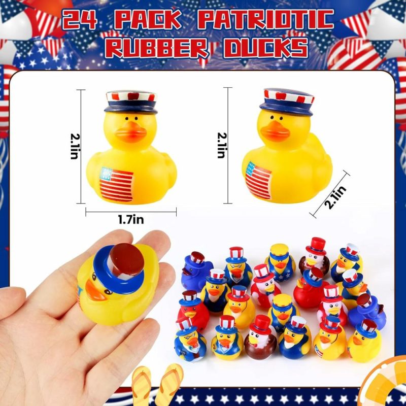 Giocattoli da bagno | 24Pcs Pannocchie di Gomma Patriottiche 4th of July, Pannocchie di Gomma in Bulk per Favors di Festa del 4th of July, Pannocchie Minie per Navi da Crociera, Regali per Battesimi, Giochi da Bagno per Bambini, Favors per Feste di Compleanno