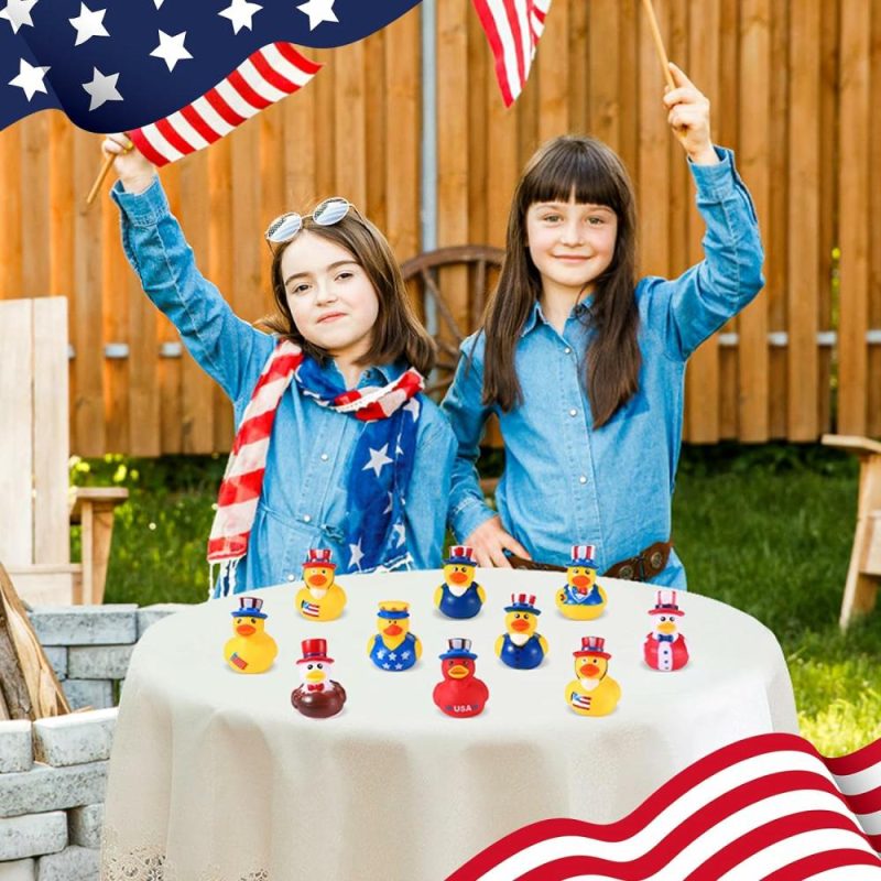 Giocattoli da bagno | 24Pcs Pannocchie di Gomma Patriottiche 4th of July, Pannocchie di Gomma in Bulk per Favors di Festa del 4th of July, Pannocchie Minie per Navi da Crociera, Regali per Battesimi, Giochi da Bagno per Bambini, Favors per Feste di Compleanno